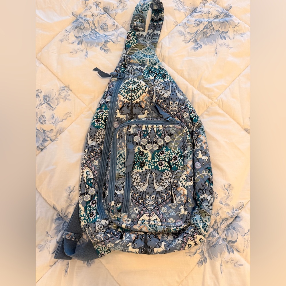 Quilted Floral Sling Backpack - Blue Multi